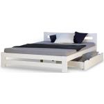 Weiße Homestyle4You Betten mit Bettkasten Lackierte aus Massivholz mit Stauraum 140x200 