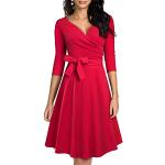 Rote 3/4-ärmelige Midi V-Ausschnitt Abendkleider rückenfrei mit Reißverschluss Handwäsche für Damen Größe XXL für Partys 