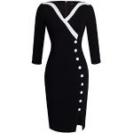 HOMEYEE Frauen Elegante V-Ausschnitt Big Button Hem Spalte schlanke Bodycon Casual Vintage Kleid B335(EU 40 = Size L,Schwarz)