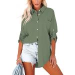 Armeegrüne Unifarbene Elegante Langärmelige V-Ausschnitt Hemdblusen aus Baumwolle für Damen Größe L für den für den Sommer 