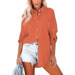 Orange Unifarbene Elegante Langärmelige V-Ausschnitt Hemdblusen aus Baumwolle für Damen Größe XL 