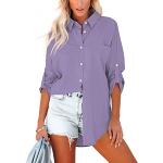 Violette Unifarbene Elegante Langärmelige V-Ausschnitt Hemdblusen aus Baumwolle für Damen Größe S für den für den Sommer 