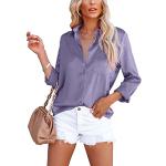 Violette Unifarbene Casual Langärmelige V-Ausschnitt Jeansblusen mit Meer-Motiv aus Satin für Damen Größe M für den für den Sommer 