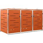 Orange 3er-Mülltonnenboxen verzinkt aus Edelstahl mit Deckel 