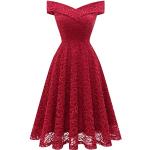 Rote Blumenmuster Elegante Mini Schulterfreie Kurze Abendkleider mit Reißverschluss aus Spitze für Damen Größe 3 XL für Brautjungfern 