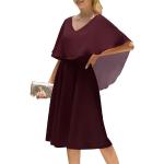 Burgundfarbene Elegante Midi V-Ausschnitt Chiffon-Abendkleider aus Chiffon für Damen Größe XXL zur Hochzeit für den für den Sommer 