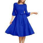 Royalblaue Vintage 3/4-ärmelige Lange Abendkleider mit Reißverschluss für Damen Größe 3 XL für den für den Herbst 