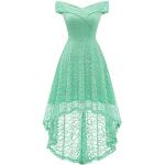 Mintgrüne Blumenmuster Elegante Midi Schulterfreie Kurze Abendkleider mit Reißverschluss aus Spitze für Damen Größe S für Brautjungfern 
