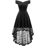 Reduzierte Schwarze Blumenmuster Elegante Mini Schulterfreie Kurze Abendkleider mit Reißverschluss aus Spitze für Damen Größe XS für Brautjungfern 