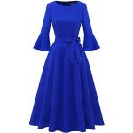 Royalblaue 3/4-ärmelige Midi Abendkleider A-Linie für mit Reißverschluss aus Nylon Handwäsche für Damen Größe L zur Hochzeit 