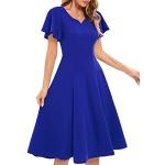 Royalblaue Vintage V-Ausschnitt Abendkleider A-Linie für Damen Größe L 