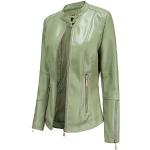 Grüne Elegante Wasserdichte Winddichte Mini Stehkragen Kurze Lederjacken mit Reißverschluss aus Leder für Damen Größe 4 XL für den für den Herbst 