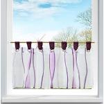 HongYa Scheibengardine transparenter Voile Bistrogardine mit Schlaufen Wellen Muster H/B 45/90 cm Violett