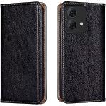 Schwarze Motorola Moto G84 Hüllen Art: Flip Cases mit Bildern aus Leder mit Ständer 