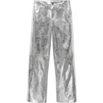 Reduzierte Silberne Unifarbene Mango Palazzo-Hosen mit Reißverschluss aus PU für Damen Größe XS Große Größen 