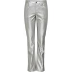 Reduzierte Silberne Unifarbene ONLY Kunstlederhosen mit Reißverschluss aus Leder für Damen Größe M 