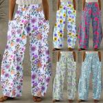 Blumenmuster Loose Fit Palazzo-Hosen aus Polyester für Damen Größe 5 XL für Partys für den für den Sommer 