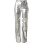 Silberne Unifarbene EDITED Kunstlederhosen mit Reißverschluss aus Leder für Damen Größe XS 