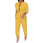 Gelbe Unifarbene Business Damenhosenanzüge mit Knopf Größe XXL 2-teilig für den für den Herbst 
