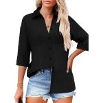 Schwarze Oversize 3/4-ärmelige V-Ausschnitt Transparente Blusen & durchsichtige Blusen aus Musselin für Damen Größe M für den für den Frühling 