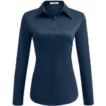 Reduzierte Marineblaue Elegante Langärmelige V-Ausschnitt Damenlangarmhemden mit Knopf aus Baumwolle Größe XL 