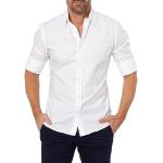 Weiße Unifarbene Langärmelige Herrenjeanshemden mit Reißverschluss aus Denim Größe XL 