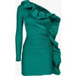 Reduzierte Hellgrüne Langärmelige Mini Schulterfreie Winterkleider mit Rüschen aus Polyamid für Damen Größe L 