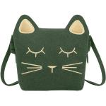 Grüne Messenger Bags & Kuriertaschen mit Katzenmotiv mit Reißverschluss für Mädchen 