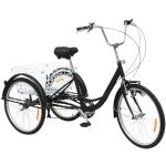 HPDTZ 24 Zoll Trike, Tricycle for Adults, 6-Gang-Fahrrad Dreirad Erwachsene mit Beleuchtung Robustes Dreirad mit Verstellbarem Lenker und Korb (Schwarz)
