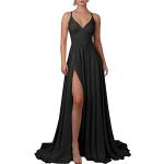 Schwarze Sexy Ärmellose Maxi Schulterfreie Lange Abendkleider aus Chiffon Handwäsche für Damen Größe XS zum Abschlussball 