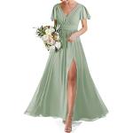 Kurzärmelige Maxi V-Ausschnitt Lange Abendkleider aus Chiffon für Damen Größe XS für Brautjungfern für den für den Sommer 