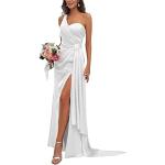 Weiße Elegante Ärmellose Maxi One Shoulder Abendkleider rückenfrei aus Satin für Damen Größe XS Große Größen für Brautjungfern 