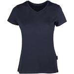 Reduzierte Marineblaue Kurzärmelige HRM Bio Nachhaltige V-Ausschnitt T-Shirts enganliegend für Damen Größe L 