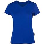 Reduzierte Royalblaue Kurzärmelige HRM Bio Nachhaltige V-Ausschnitt T-Shirts enganliegend für Damen Größe XS 