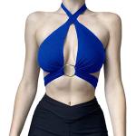 Reduzierte Royalblaue Sexy Neckholder-Tops aus Polyester Cropped für Damen Größe M für den für den Sommer 