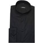 Schwarze Unifarbene Langärmelige Stehkragen Stehkragenhemden aus Baumwolle für Herren Größe 4 XL für den für den Frühling 