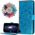 Blaue Moto E5 Cases Art: Flip Cases mit Mandala-Motiv mit Bildern aus Leder mit Ständer 