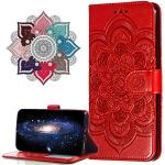 Rote Samsung Galaxy J6+ Cases 2018 Art: Flip Cases mit Mandala-Motiv mit Bildern aus Leder mit Ständer klein 