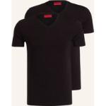 Schwarze HUGO BOSS HUGO V-Ausschnitt Feinripp-Unterhemden aus Baumwolle für Herren Übergrößen 2-teilig 