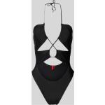 Schwarze Neckholder Badeanzüge mit Cutwork aus Polyamid für Damen Größe L 