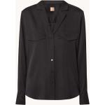 Schwarze Unifarbene HUGO BOSS BOSS Tunika-Blusen aus Seide für Damen Größe S 
