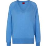 Blaue HUGO BOSS HUGO V-Ausschnitt Strickpullover für Damen Größe XS für den für den Herbst 