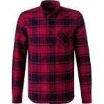 Rote Karo Langärmelige HUGO BOSS HUGO Button Down Kragen Herrenlangarmhemden aus Baumwolle Größe XL 