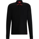 Schwarze Langärmelige HUGO BOSS HUGO Langarm-Poloshirts mit Knopf aus Baumwolle für Herren Übergrößen 