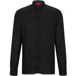 Schwarze Langärmelige Stehkragen Stehkragenhemden aus Leinen für Herren Größe XL 