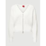 Weiße HUGO BOSS HUGO V-Ausschnitt Damencardigans & Damenstrickjacken mit Reißverschluss aus Baumwolle Größe S 