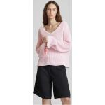 Rosa Unifarbene HUGO BOSS HUGO V-Ausschnitt Grobstrickpullover aus Baumwollmischung für Damen Größe M 