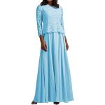 Hellblaue Elegante Langärmelige Maxi Rundhals-Ausschnitt Lange Abendkleider aus Chiffon für Damen Größe M für die Braut 