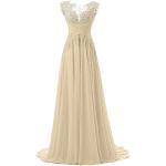 Champagnerfarbene Elegante Ärmellose Maxi V-Ausschnitt Lange Abendkleider aus Chiffon für Damen Größe S für Brautjungfern 