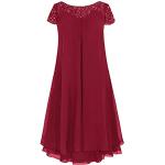 Burgundfarbene Romantische Kurzärmelige Midi Kurze Abendkleider aus Chiffon für Damen Größe M für Hochzeitsgäste für den für den Sommer 